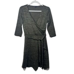 bebop Heathered Olive Faux Wrap Mini Dress 3/4 Sleeves Tie Waist Size Medium
